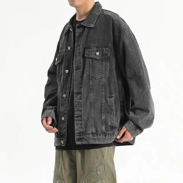 加绒款与常规款可选的通勤单品 潮牌美式复古高街水洗做旧翻领工装口袋宽松舒适百搭休闲时尚牛仔外套 男女同款