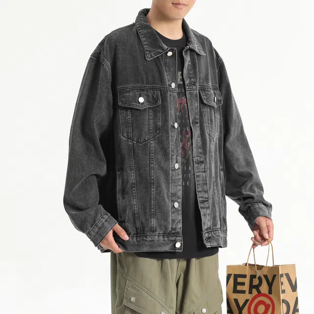 加绒款与常规款可选的通勤单品 潮牌美式复古高街水洗做旧翻领工装口袋宽松舒适百搭休闲时尚牛仔外套 男女同款