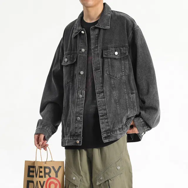 加绒款与常规款可选的通勤单品 潮牌美式复古高街水洗做旧翻领工装口袋宽松舒适百搭休闲时尚牛仔外套 男女同款