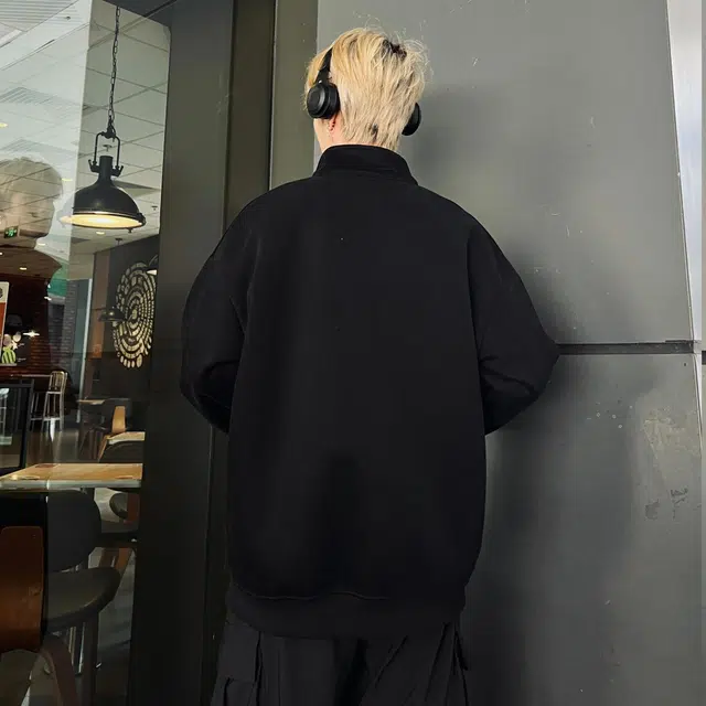 吾皇猫 高街美式复古无性别穿搭简约百搭拼接设计感高级感插肩袖立领运动休闲宽松基础款舒适透气时尚潮流双拉头开衫夹克外套 男女同款