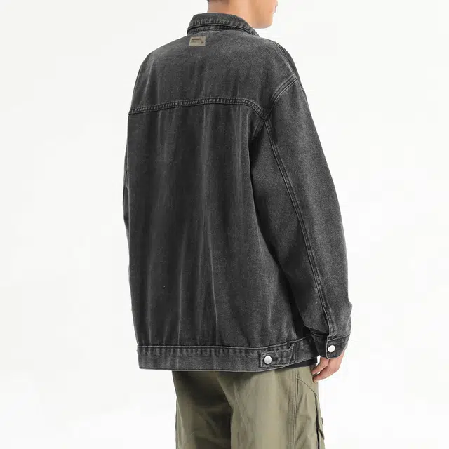 加绒款与常规款可选的通勤单品 潮牌美式复古高街水洗做旧翻领工装口袋宽松舒适百搭休闲时尚牛仔外套 男女同款