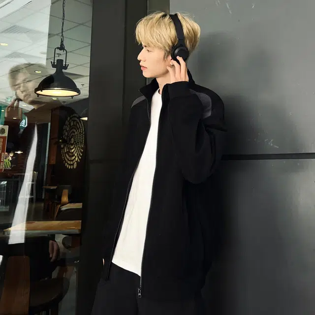 吾皇猫 高街美式复古无性别穿搭简约百搭拼接设计感高级感插肩袖立领运动休闲宽松基础款舒适透气时尚潮流双拉头开衫夹克外套 男女同款