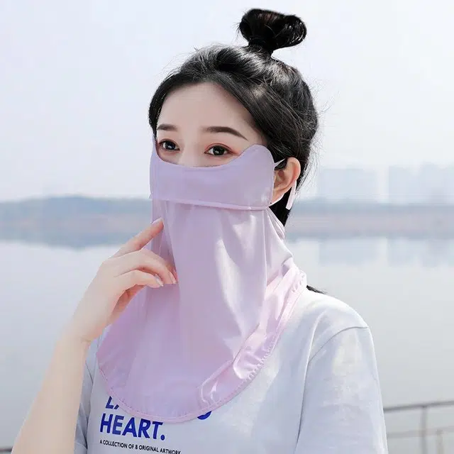 祎步康 夏季户外护脸护颈全脸防紫外线遮阳丝滑透气 防晒口罩 女款