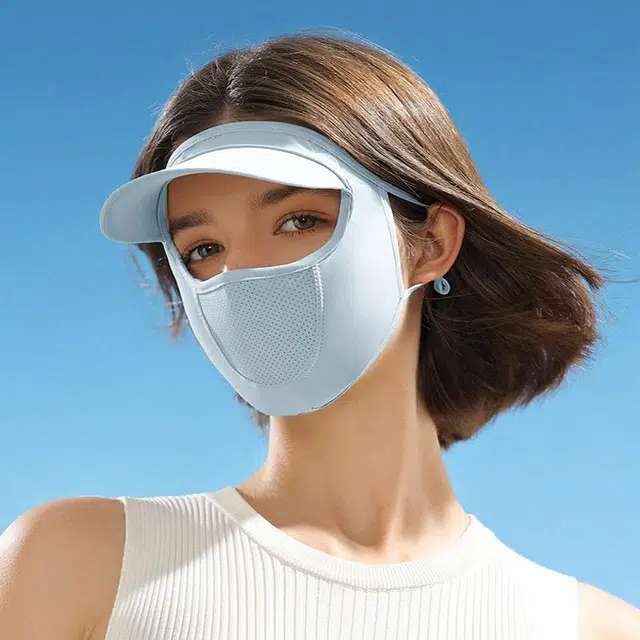 祎步康 全脸带帽檐 户外防紫外线冰丝口罩透气薄款 防晒面罩 男女同款情侣款