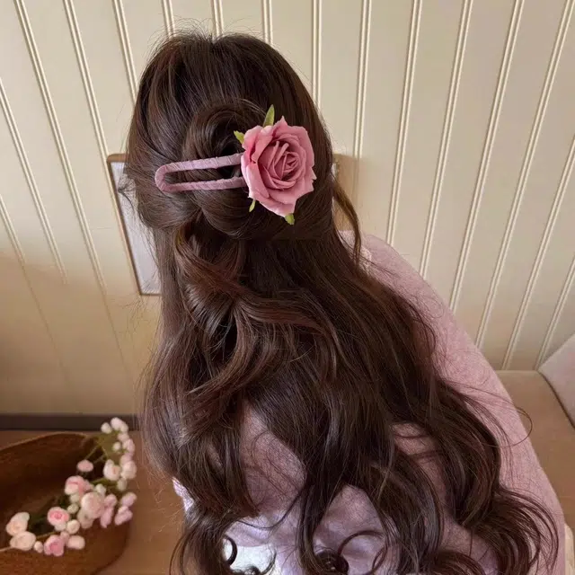 丹琴 韩系少女玫瑰花朵 甜美森系鸭嘴夹 树脂 发夹 女款