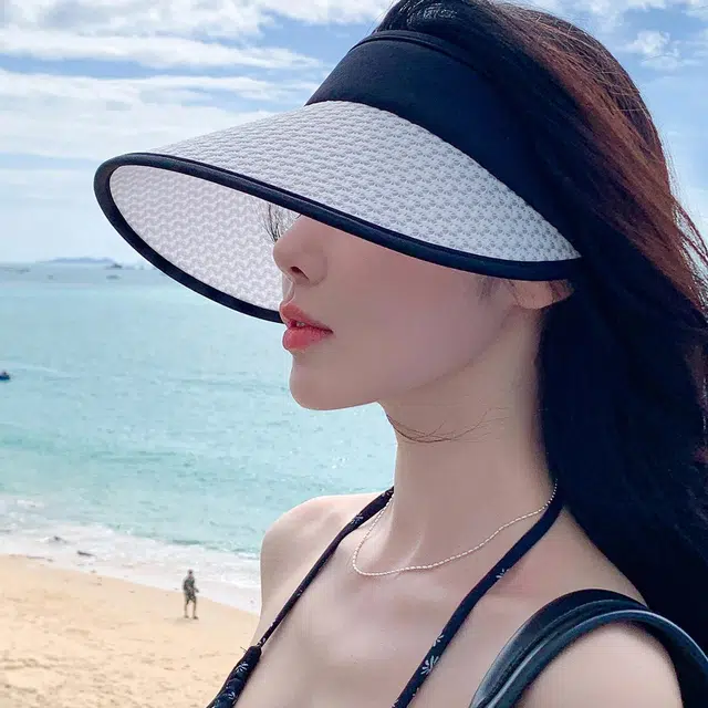 上海故事 海边遮阳帽 空顶遮脸旅游大檐帽 聚酯纤维 防晒帽 女款