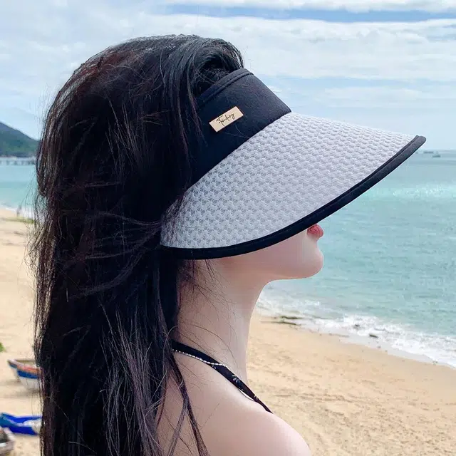 上海故事 海边遮阳帽 空顶遮脸旅游大檐帽 聚酯纤维 防晒帽 女款