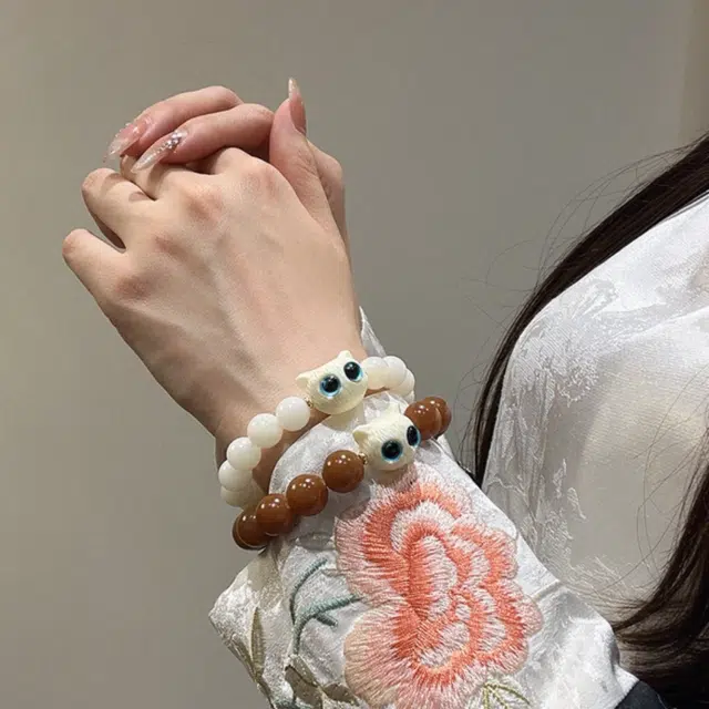 唐述 招财猫 平安如意 新中式国潮复古风 呆萌可爱 诸事皆顺 好运爆棚 白玉菩提 手串 男女同款情侣款