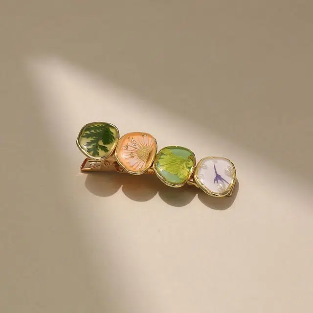 沂茹 时尚文艺小清新甜美优雅气质绿橙色仿真花刘海边夹鸭嘴夹小香风日常通勤百搭森系减龄 合金 发夹 女款