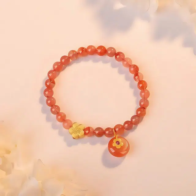 【流光溢彩】 帝苏行 桃花朵朵 新中式国潮 吉祥如意平安顺遂 简约小众设计 玛瑙 手串 女款
