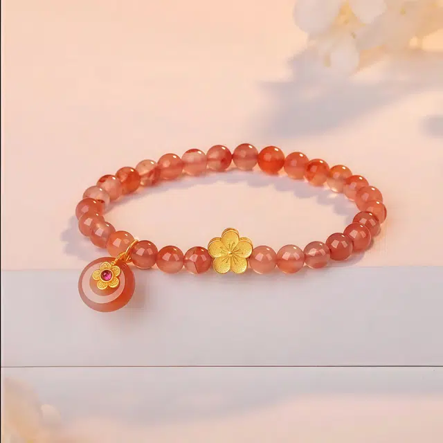 【流光溢彩】 帝苏行 桃花朵朵 新中式国潮 吉祥如意平安顺遂 简约小众设计 玛瑙 手串 女款