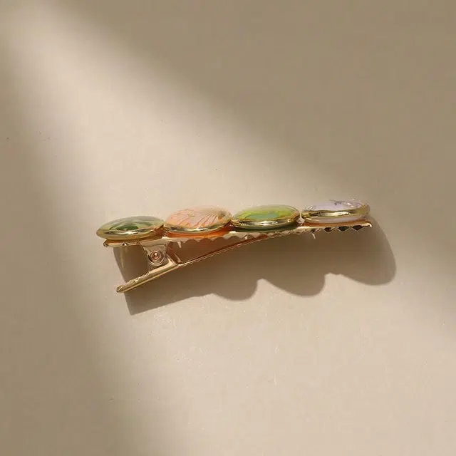 沂茹 时尚文艺小清新甜美优雅气质绿橙色仿真花刘海边夹鸭嘴夹小香风日常通勤百搭森系减龄 合金 发夹 女款