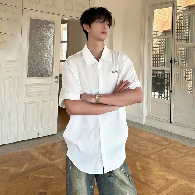 棉致 夏季休闲衬衫垂感痞帅短袖简约宽松版型上衣衬衣 男女同款