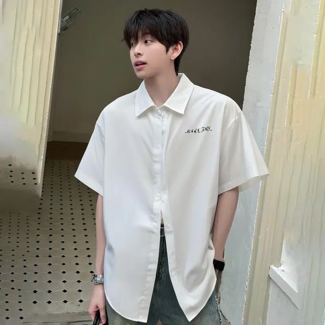 棉致 夏季休闲衬衫垂感痞帅短袖简约宽松版型上衣衬衣 男女同款