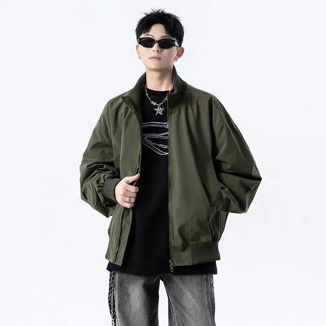颂希尔 美式纯色宽松长袖夹克外套 男女同款