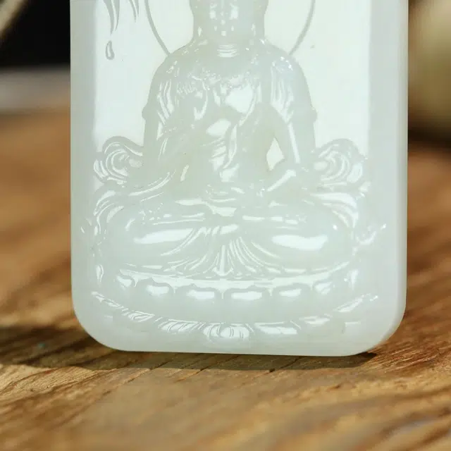 玉韵瑶 国风  平安吉祥坐莲观音玉坠玉佩玉牌#心想饰成 精工巧雕 小众轻奢 新中式 和田玉项链 白玉/青白玉 男女同款情侣款