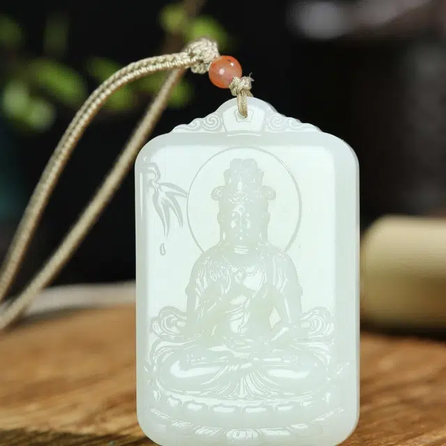玉韵瑶 国风  平安吉祥坐莲观音玉坠玉佩玉牌#心想饰成 精工巧雕 小众轻奢 新中式 和田玉项链 白玉/青白玉 男女同款情侣款