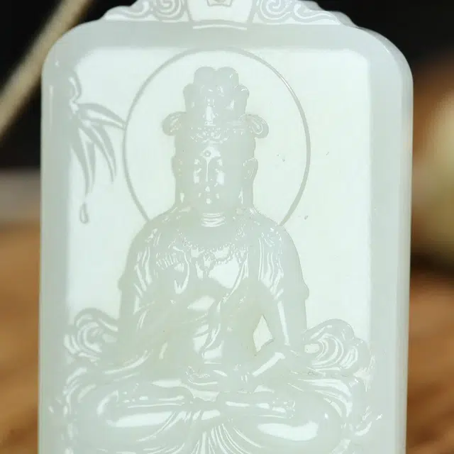玉韵瑶 国风  平安吉祥坐莲观音玉坠玉佩玉牌#心想饰成 精工巧雕 小众轻奢 新中式 和田玉项链 白玉/青白玉 男女同款情侣款