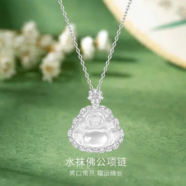 【高品质】 金师傅 水抹佛公锁骨链 笑脸弥勒佛本命年新中式国潮复古气质典雅百搭贵气冰透 小众轻奢设计高级感#好运 玉髓 项链 女款