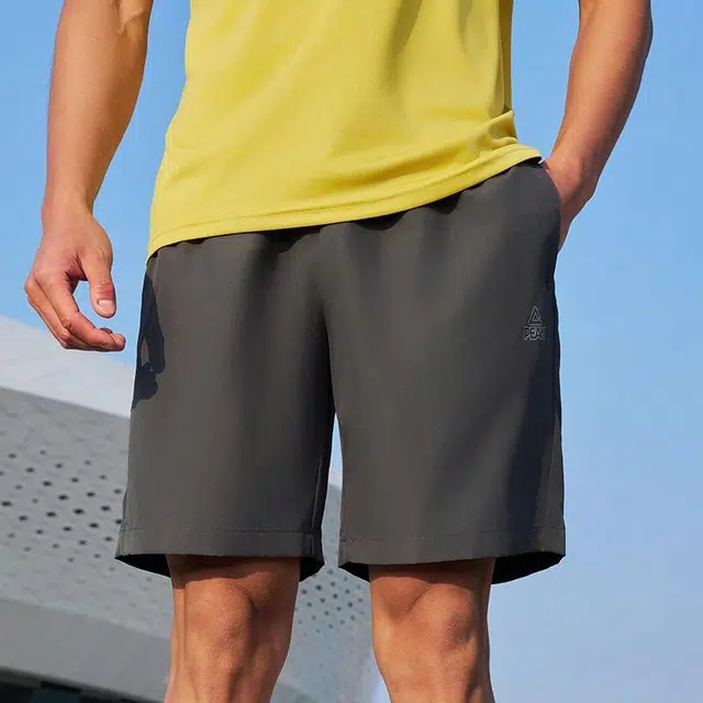 匹克 运动短裤夏季冰丝男士五分裤纯色健身训练跑步户外运动裤子 休闲短裤 男款 灰绿