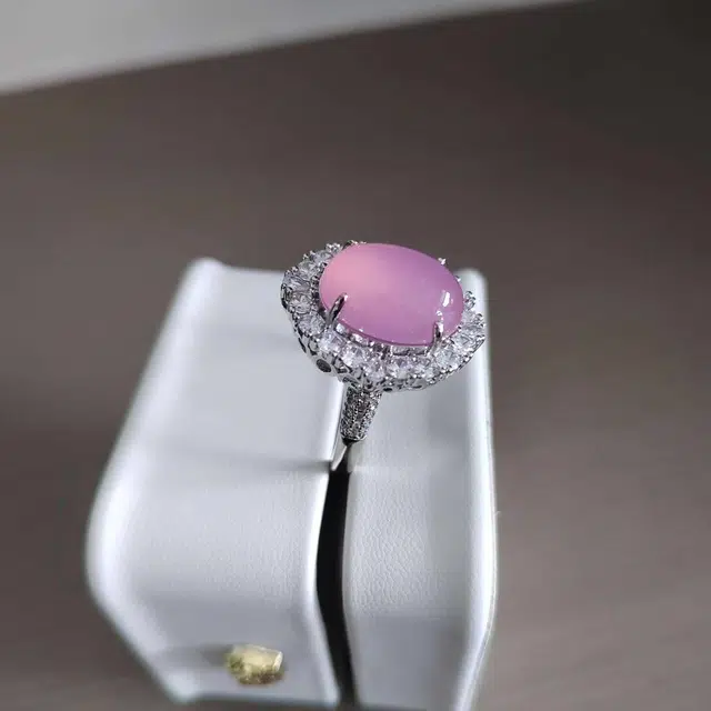 识恩 白月光 粉紫桃花运樱花粉轻奢国潮古风 新中式 招财纳福 小众设计#好运 玉髓 戒指 女款