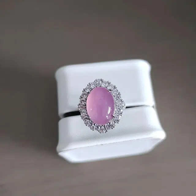 识恩 白月光 粉紫桃花运樱花粉轻奢国潮古风 新中式 招财纳福 小众设计#好运 玉髓 戒指 女款