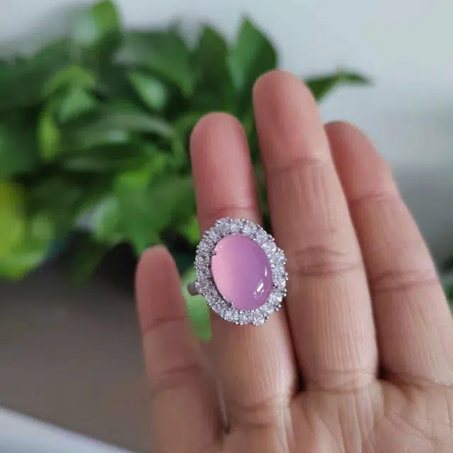 识恩 白月光 粉紫桃花运樱花粉轻奢国潮古风 新中式 招财纳福 小众设计#好运 玉髓 戒指 女款