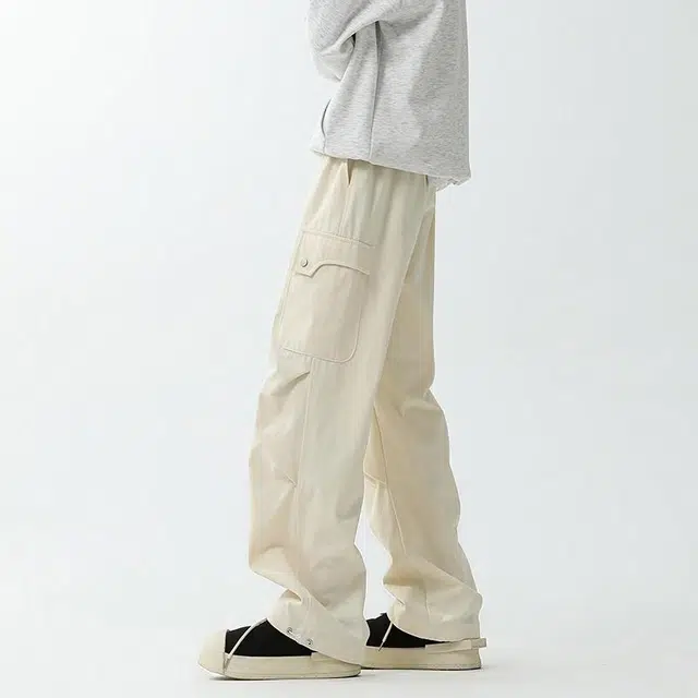 袋鼠 简约侧边大口袋宽松直筒垂感休闲裤 男女同款