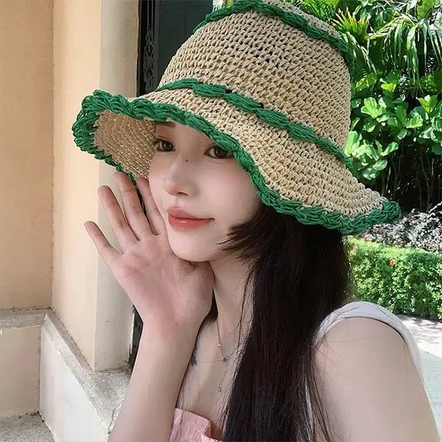 浪莎 夏季薄荷曼波甜美透气遮阳防晒草帽海边沙滩度假 草编 渔夫帽 女款