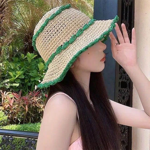 浪莎 夏季薄荷曼波甜美透气遮阳防晒草帽海边沙滩度假 草编 渔夫帽 女款