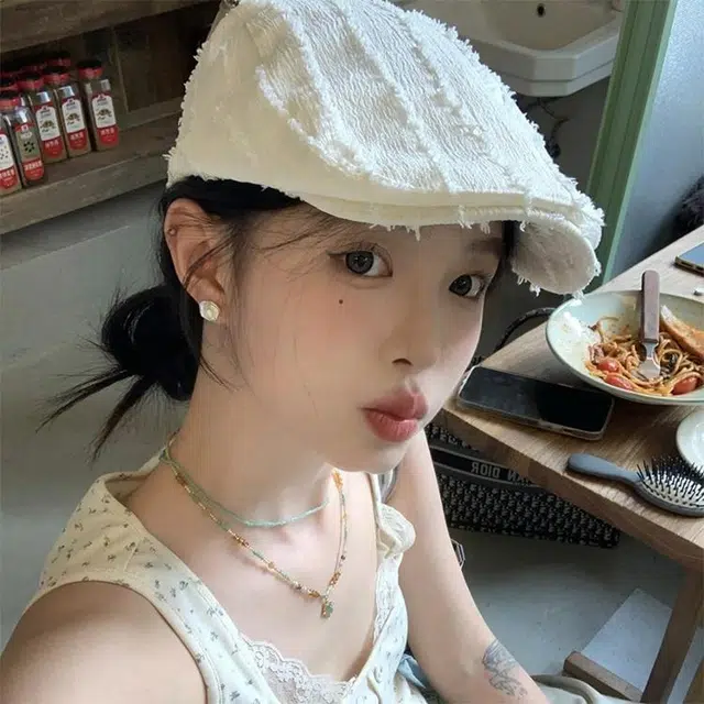 浪莎 复古文艺风小众毛边前进帽 棉 贝雷帽 女款