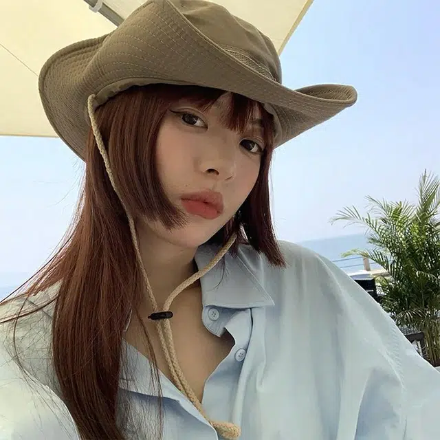 浪莎 夏季 薄荷曼波 大檐抽绳露营 防晒遮阳太阳帽登山必备氛围感拍照西部牛仔帽 涤纶 渔夫帽 男女同款情侣款