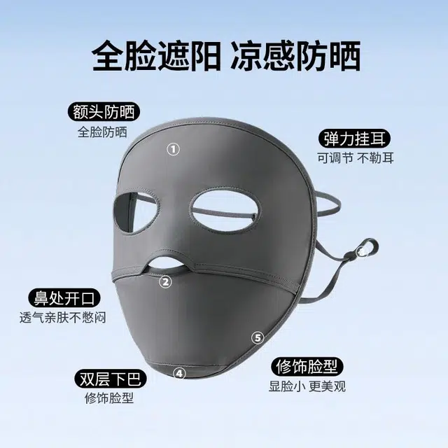 南极人 脸罩夏季防紫外线冰丝薄款脸基尼全脸防护口罩户外骑行开车遮阳护额头透气  轻薄 防晒面罩 男女同款情侣款