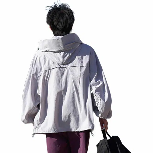绘承 纯色日系简约轻薄宽松休闲无性别主义拉链百搭防紫外线旅游户外连帽 速干防晒服 男女同款