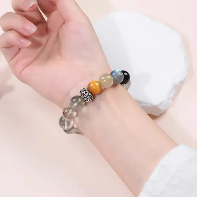 一世倾 鬼佬财神 灰月光金虎眼石神秘浪漫招财多金简约小众创意高级感设计满天星好运天然 绿幽灵 手串 男女同款情侣款