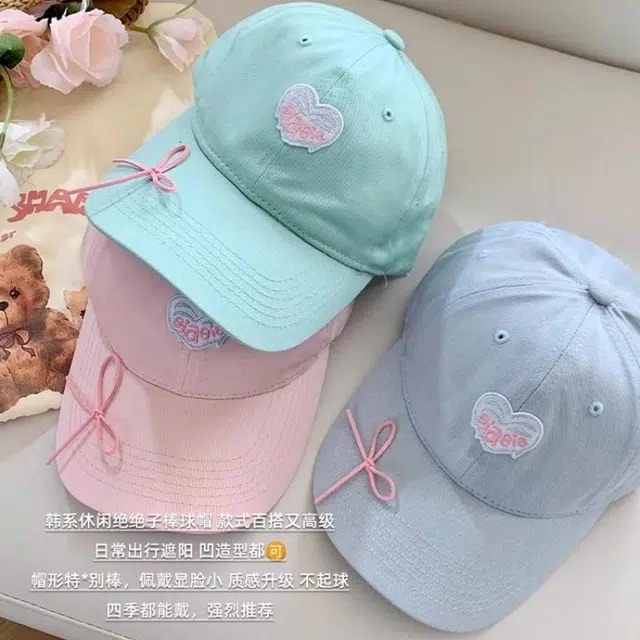 【打卡神器】 钓鱼熊 薄荷曼波爱心蝴蝶结宽檐夏季显脸小防晒遮阳 棉 鸭舌帽 男女同款情侣款