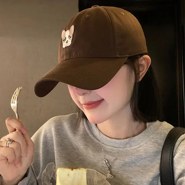 浪莎 可爱小狗刺绣韩系刺显脸小韩系遮阳防晒 棉 鸭舌帽 男女同款情侣款