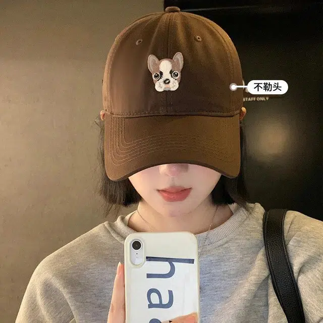 浪莎 可爱小狗刺绣韩系刺显脸小韩系遮阳防晒 棉 鸭舌帽 男女同款情侣款