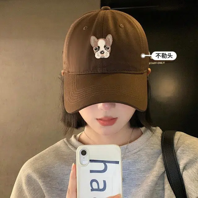 浪莎 可爱小狗刺绣韩系刺显脸小韩系遮阳防晒 棉 鸭舌帽 男女同款情侣款