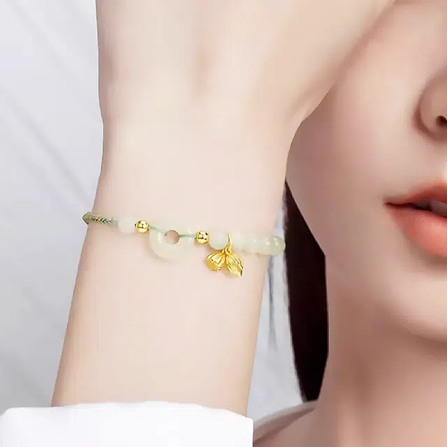【赠暴富手机贴】 正大福 两世欢平安扣 好运莲莲古风百搭新中式国潮平安喜乐小众轻奢设计简约不撞款 #好运 玉髓 手链 女款