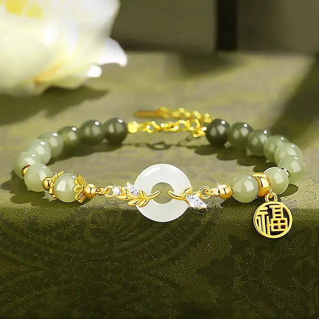 【赠暴富手机贴】 正大福 麦穗平安扣福牌 新中式国潮平安喜乐古风百搭小众轻奢设计简约不撞款 #好运 玉髓 手链 女款