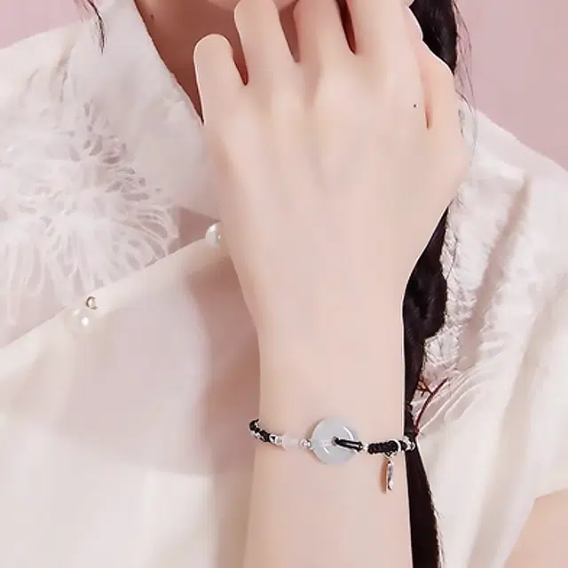 【赠暴富手机贴】 正大福 喜乐平安扣 新中式国潮小众清新高级感梦幻交织水逆退散/时来好运薄荷蓝色妖姬时尚 琉璃 手链 男女同款情侣款