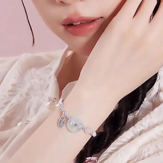 【赠暴富手机贴】 正大福 喜乐平安扣 新中式国潮小众清新高级感梦幻交织水逆退散/时来好运薄荷蓝色妖姬时尚 琉璃 手链 男女同款情侣款