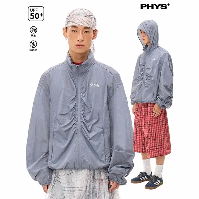 物理少年 皱感高导冰丝纤维可收纳防晒服 男女同款 蓝灰色
