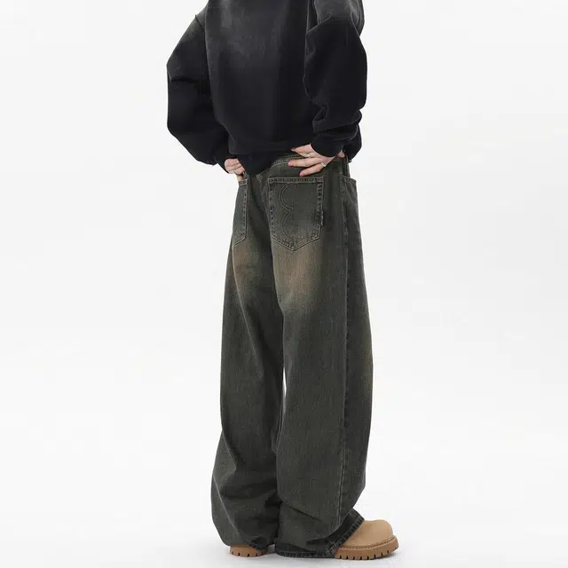 佐菲利 潮牌宽松直筒美式百搭牛仔裤 男女同款 复古蓝