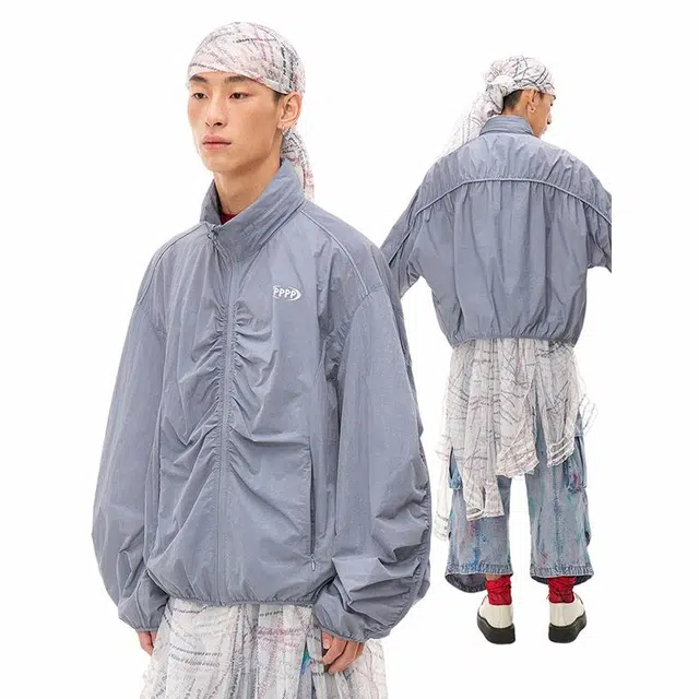 物理少年 皱感高导冰丝纤维可收纳防晒服 男女同款 蓝灰色