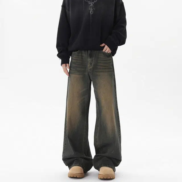 佐菲利 潮牌宽松直筒美式百搭牛仔裤 男女同款 复古蓝