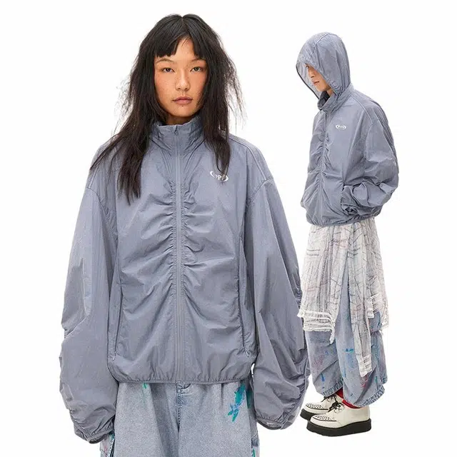 物理少年 皱感高导冰丝纤维可收纳防晒服 男女同款 蓝灰色