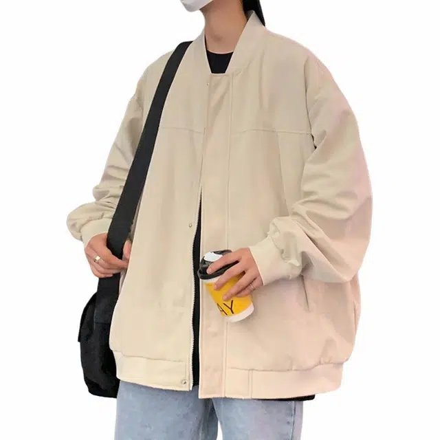 袋鼠 纯色百搭结构拼接基础美式复古休闲宽松长袖夹克 男女同款