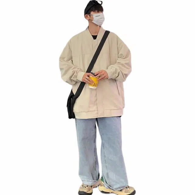 袋鼠 纯色百搭结构拼接基础美式复古休闲宽松长袖夹克 男女同款